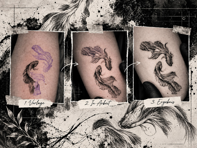 Feine Linienarbeit und Detailzeichnungen für Tattoos